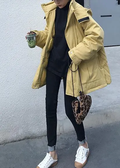 2019 plus size warm winter coat side open winter coats yellow hooded women parkas