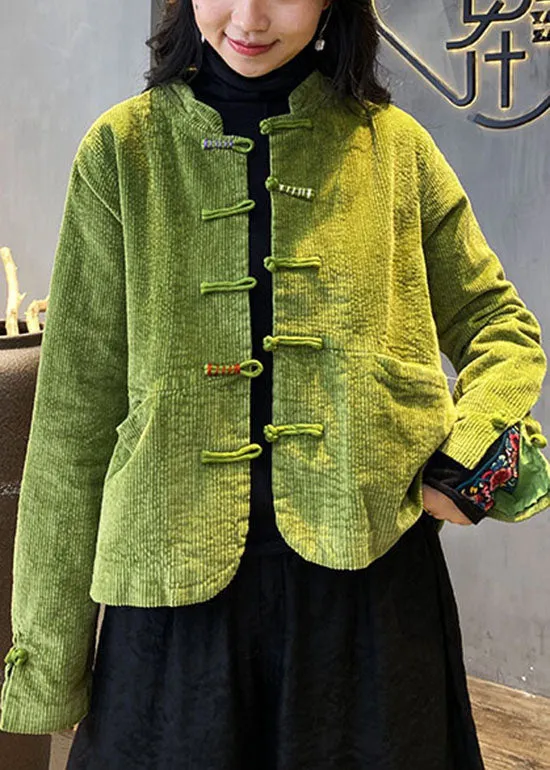 2022 Red button O-Neck pockets Corduroy Coats Spring