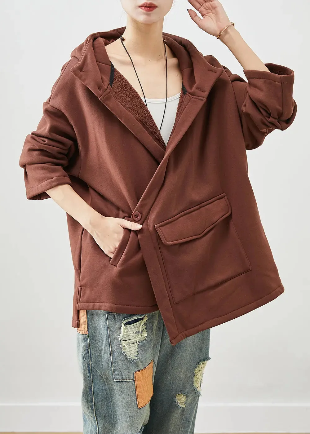 Asymmetrical Oversized Warm Fleece Jacket