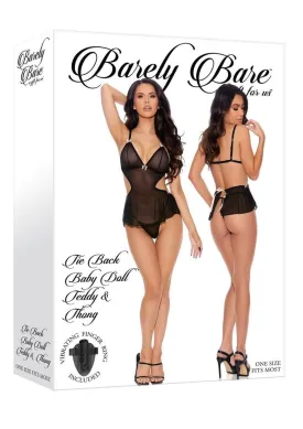 Barely Bare Tie-Back Baby Doll Teddy and Thong