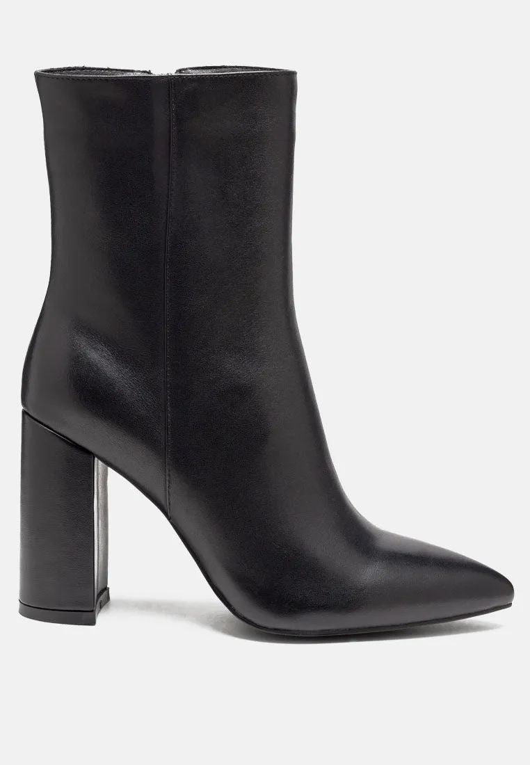 Block Heeled Leather Ankle Boot