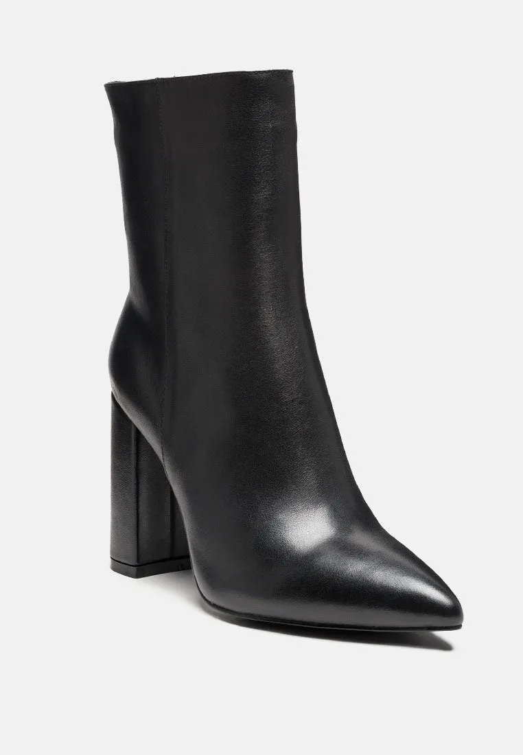 Block Heeled Leather Ankle Boot