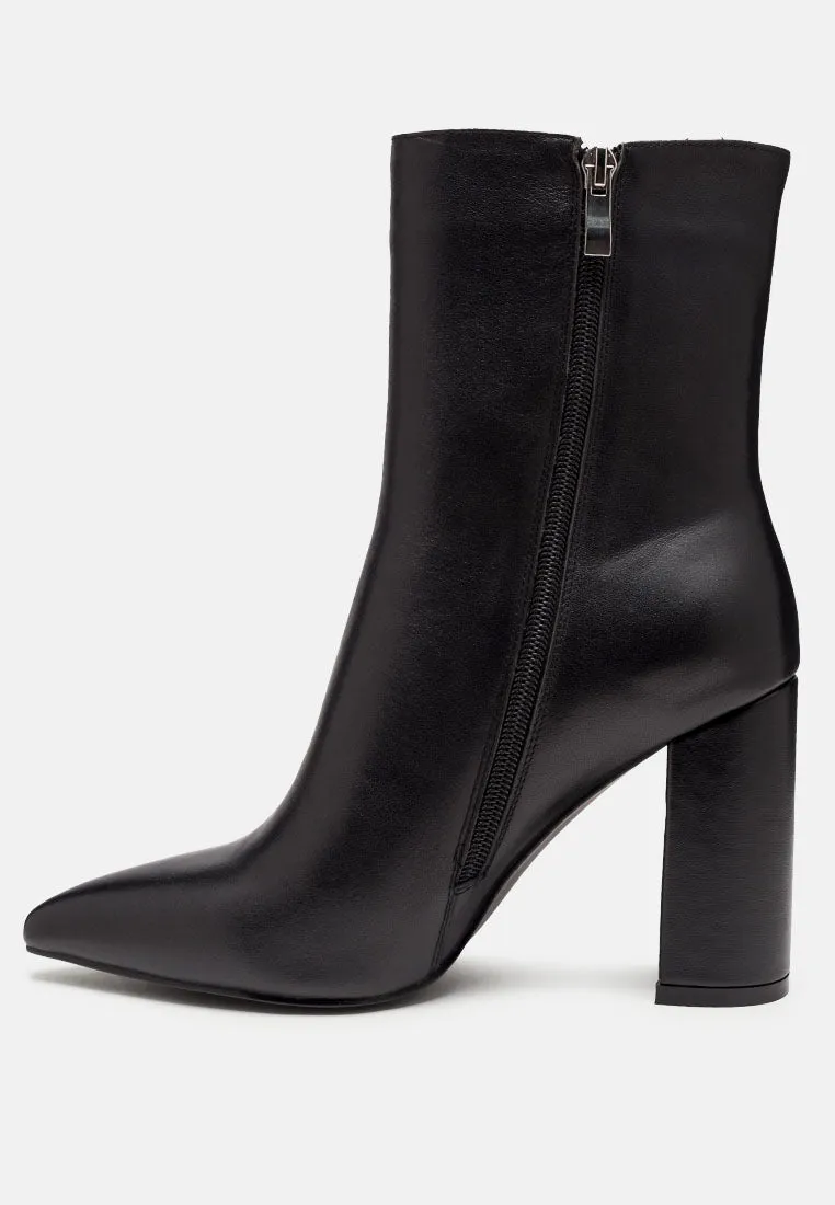 Block Heeled Leather Ankle Boot