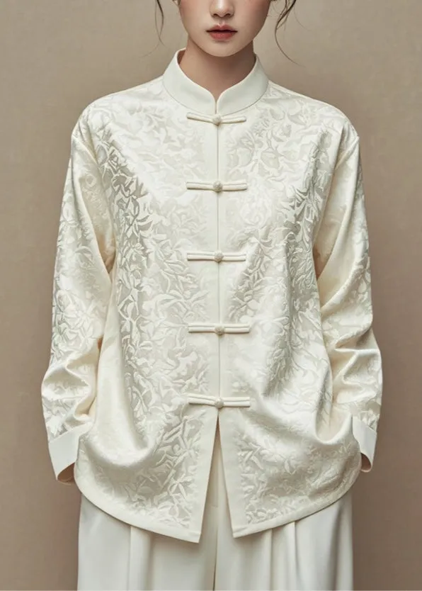 Chinese Style White Stand Collar Button Coats Fall AG1045