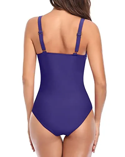 Contouring Sculpting Shaping Vintage Inspired One Piece Swimsuits-Blue Purple