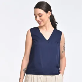 Cotton Tencel V Neck Top | Indigo Blue