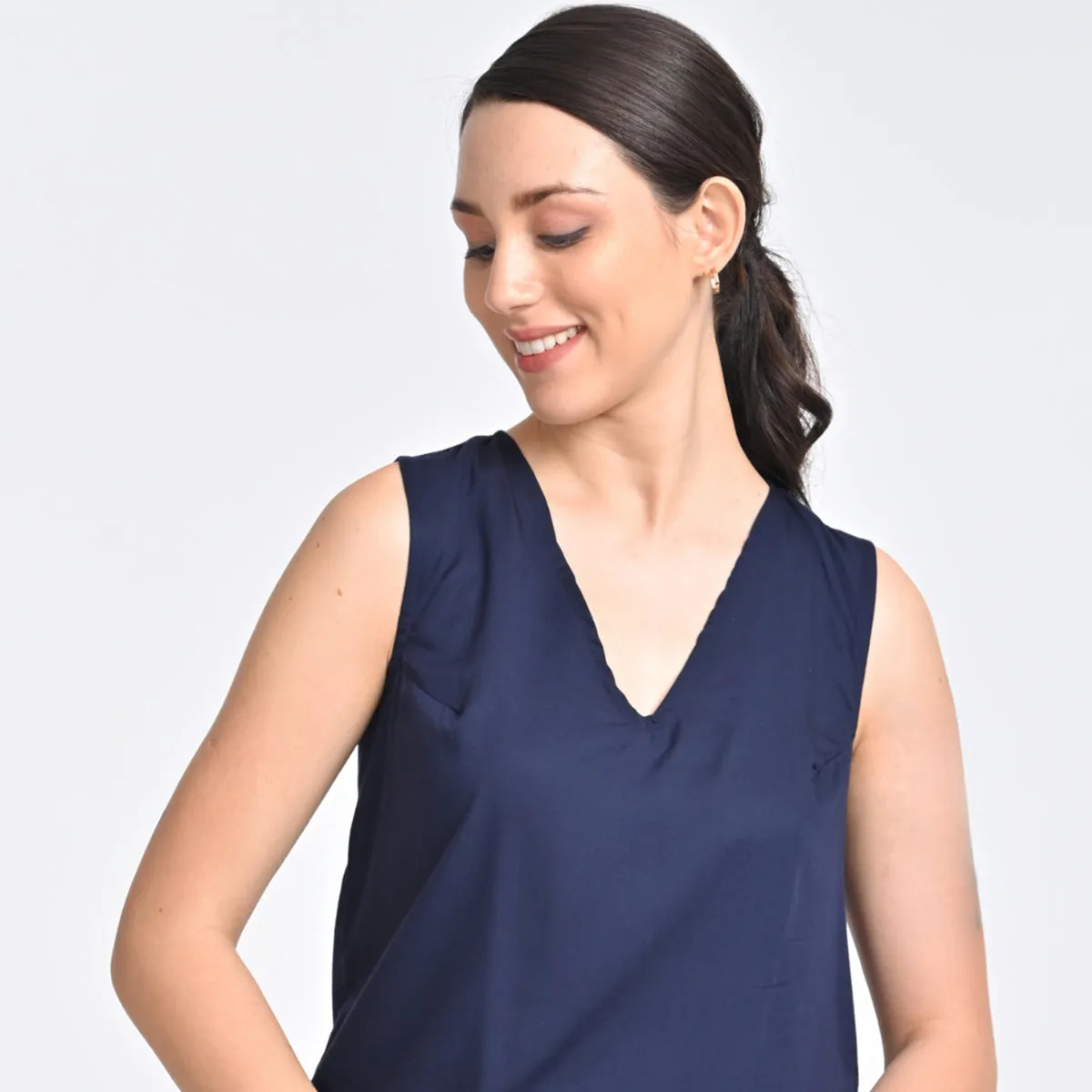 Cotton Tencel V Neck Top | Indigo Blue