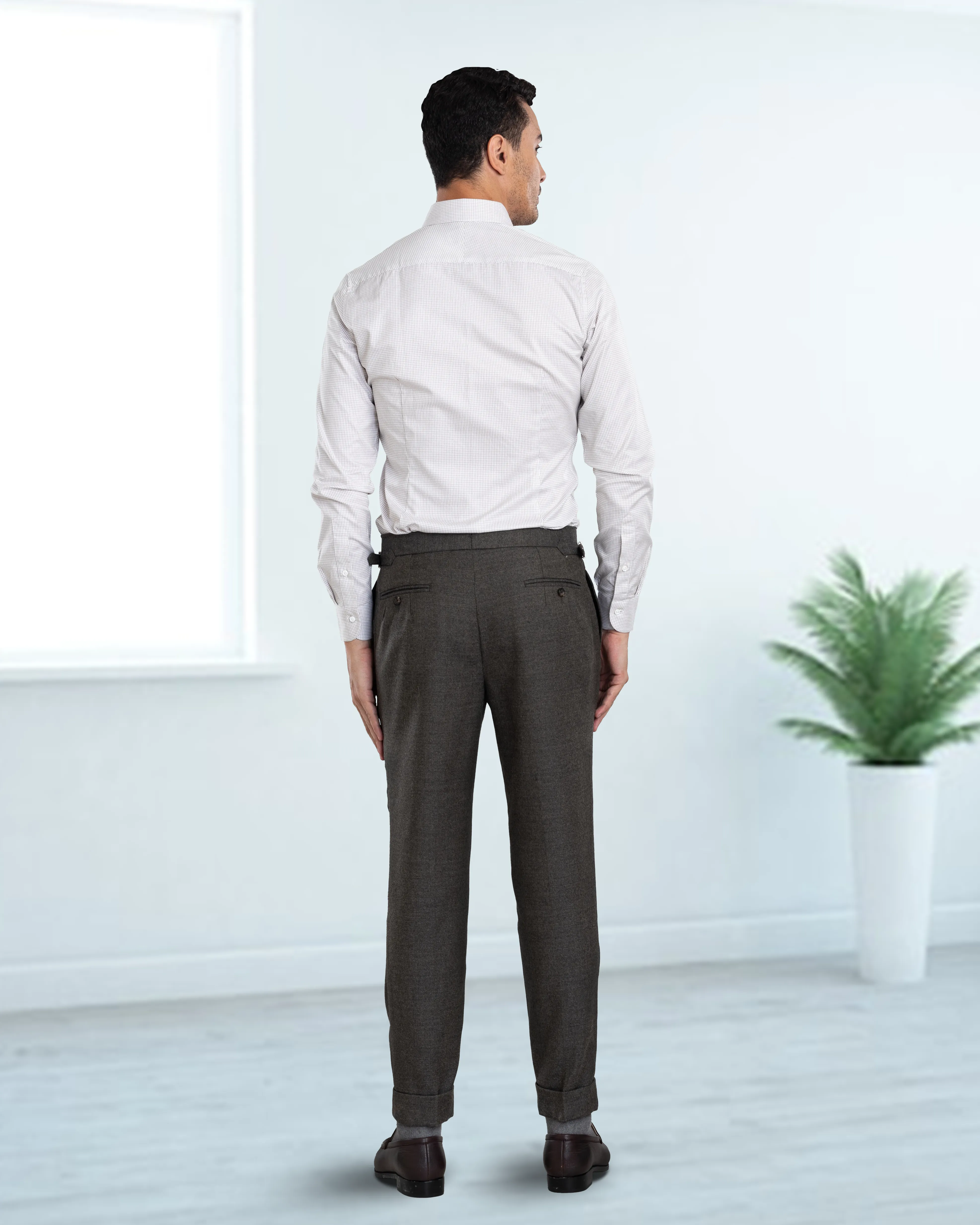 Dugdale Olive Grey Wool Flannel Dress Pant