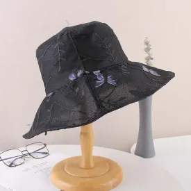 Female fisherman hat three-dimensional embroidery bow breathable sunshade face small sunscreen foldable basin hat