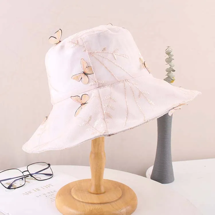 Female fisherman hat three-dimensional embroidery bow breathable sunshade face small sunscreen foldable basin hat