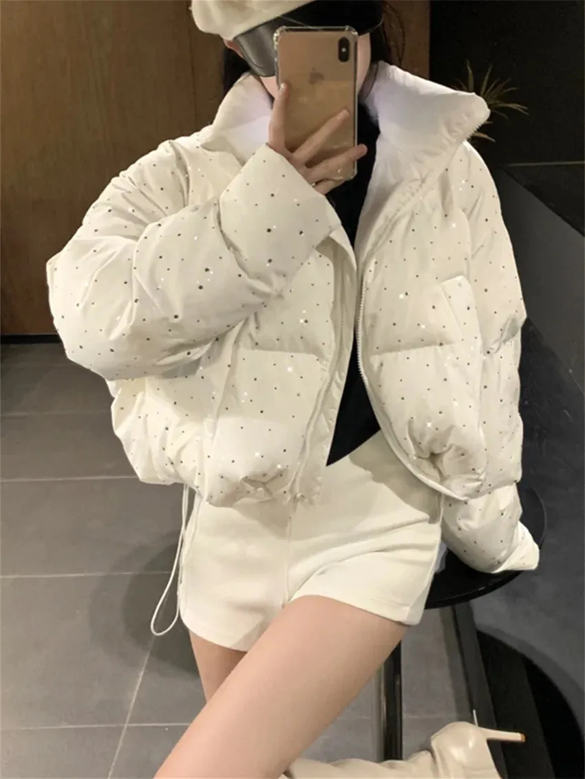 Girlary Warm Winter Loose Down Jackets Women Sweet High Street Slim Chic New 2024 Daily Office Lady All Match Casual Parkas