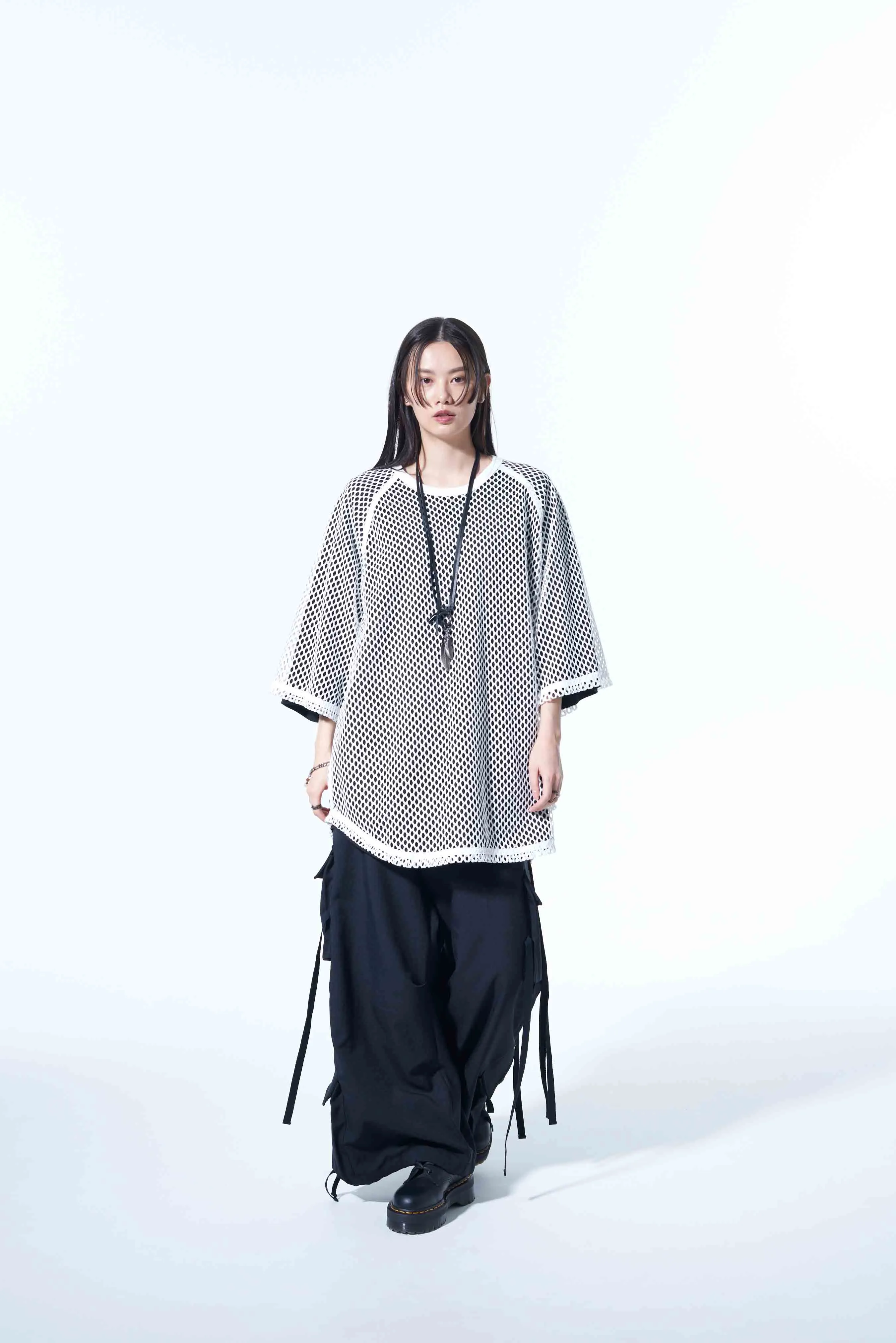 HONEYCOMB MESH BIG RAGLAN SLEEVE PULLOVER