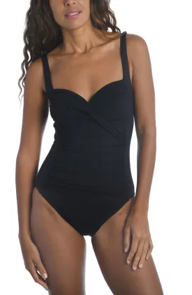 ISLAND GODDESS Twist Shirred One Piece in Black