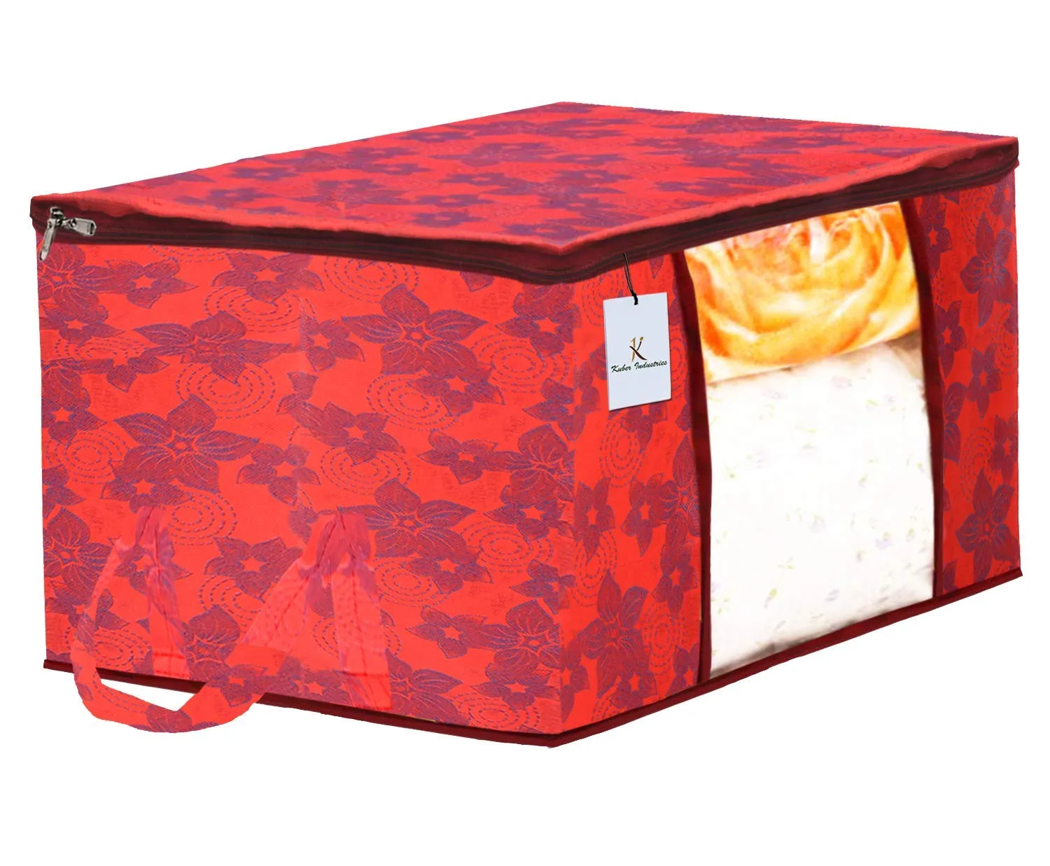 Kuber Industries Metalic Printed 3 Piece Non Woven Saree Cover and 3 Pieces Underbed Storage Bag, Storage Organiser, Blanket Cover, Gold & Red & Beige -CTKTC042404