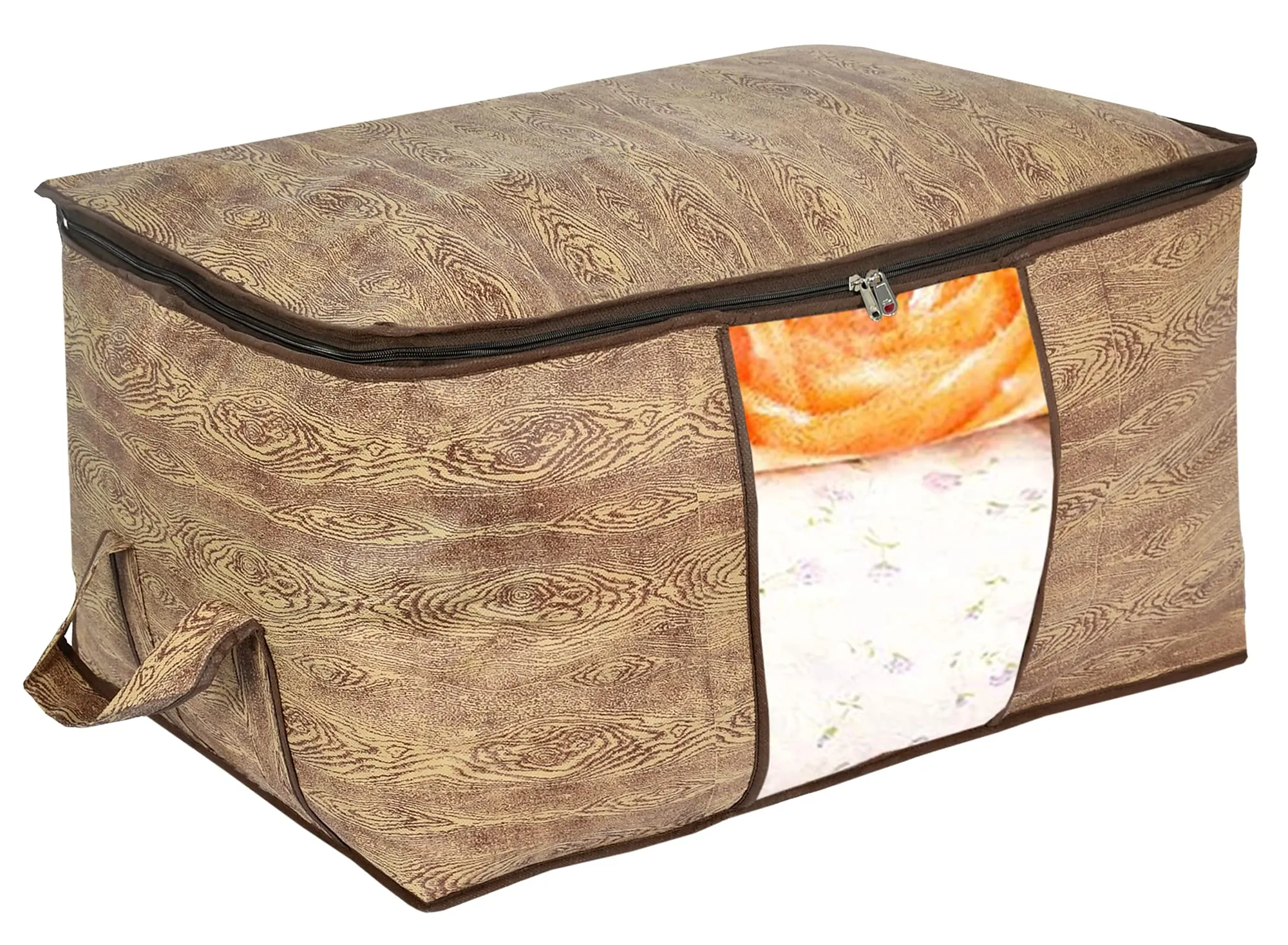 Kuber Industries Wooden Print Non Woven Saree Cover And Underbed Storage Bag, Storage Organiser, Blanket Cover (Brown)