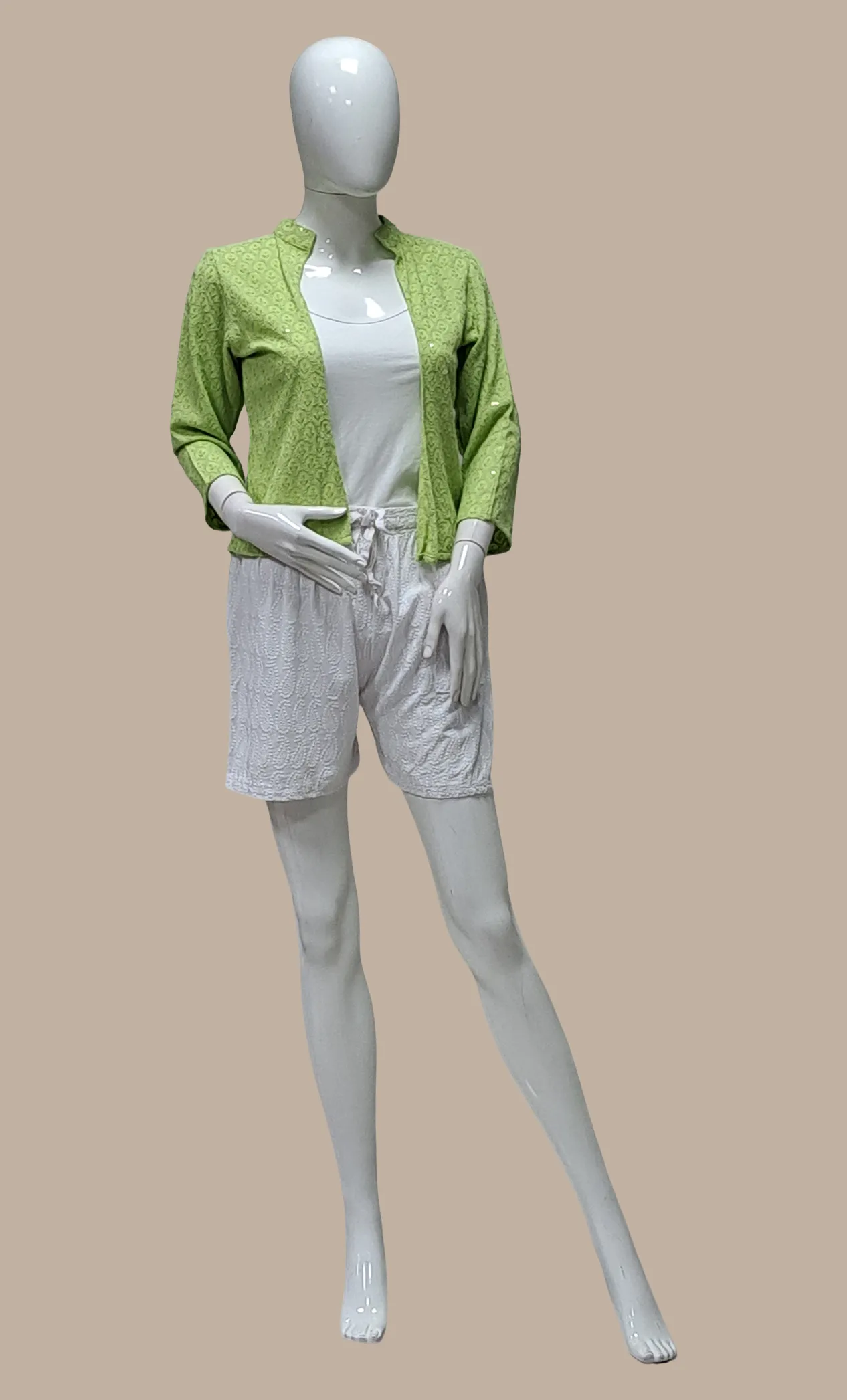 Lime Green Embroidered Fusion Jacket & Shorts