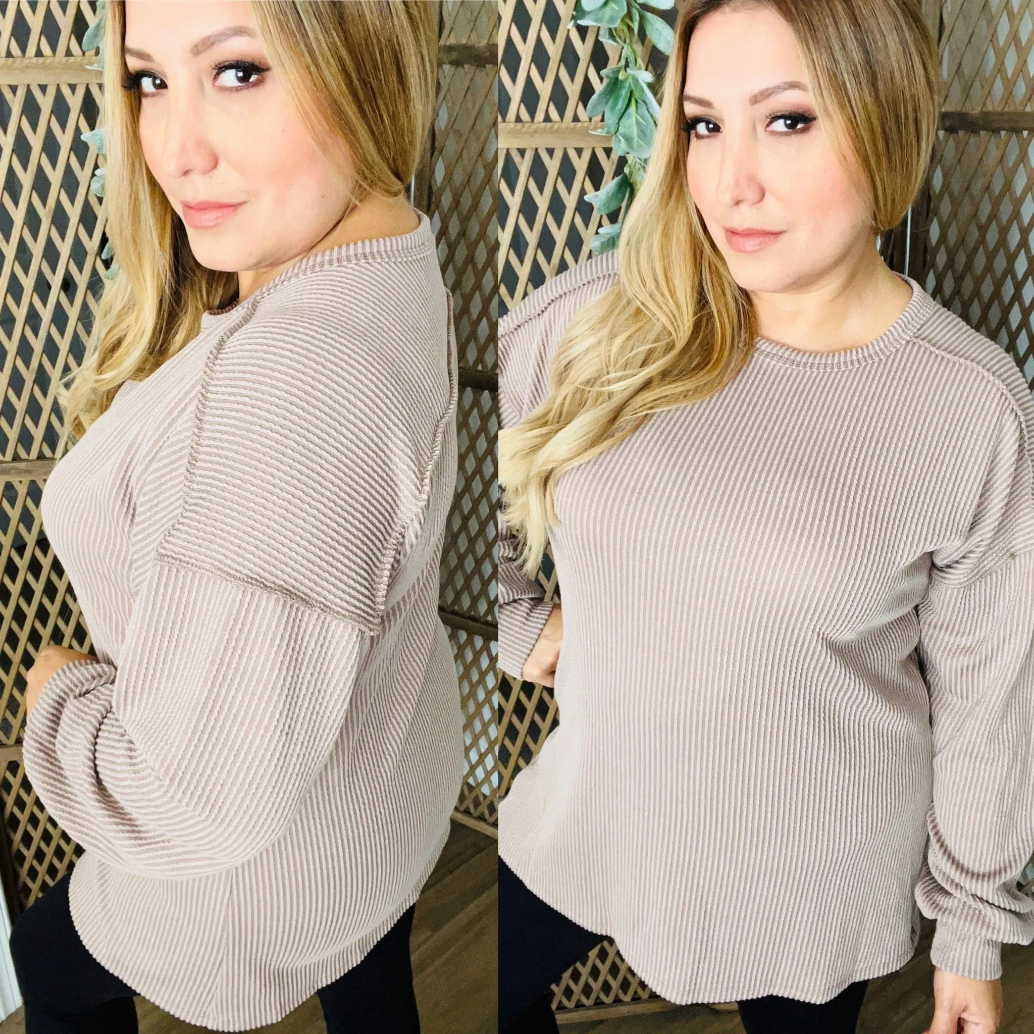 Long Sleeve Solid Urban Ribbed Top w/ Thumbhole: Coco