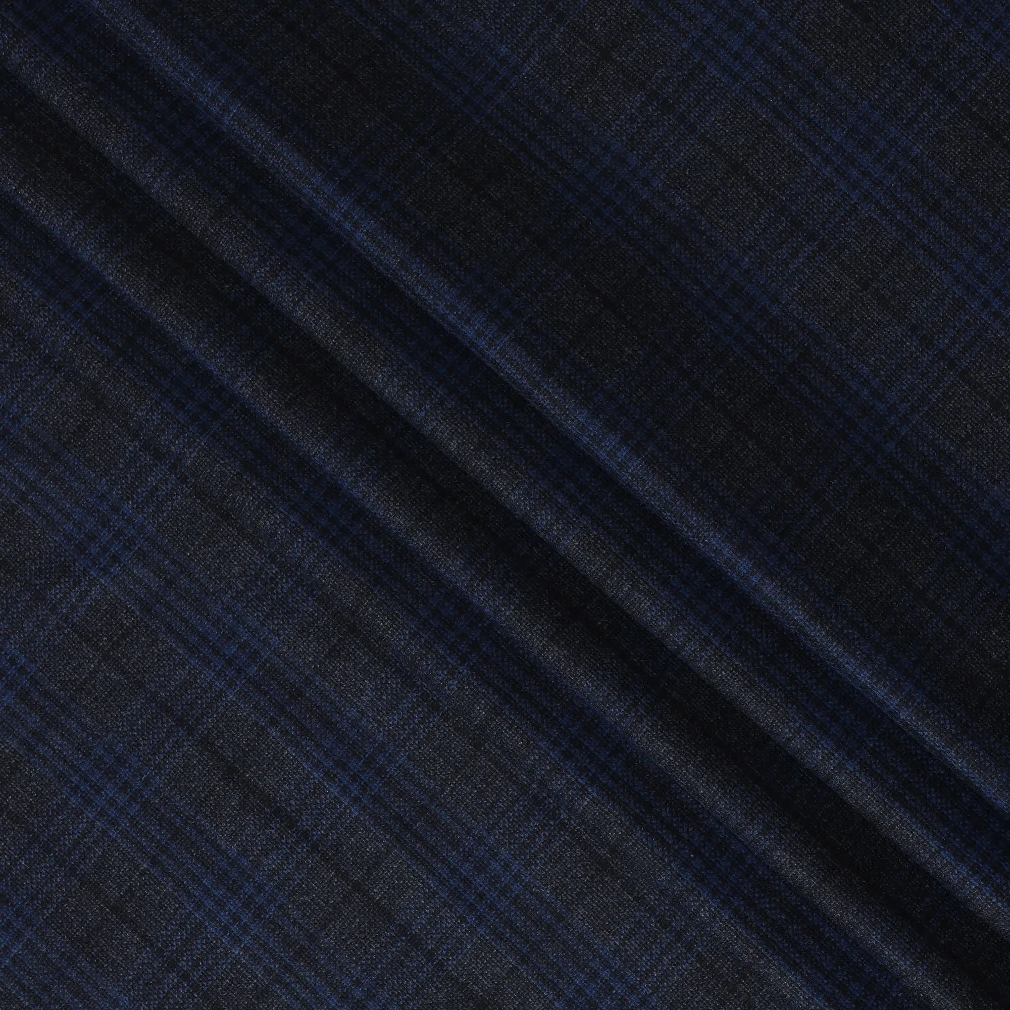 Navy and Black Plaid Italian Blended Wool Jacketing Fabric – 3.5 Meters, 150 cm Width, Made in Italy-D20542