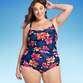 New - Lands' End Women's Tummy Control One Piece Swimsuit UPF 50  Swimwear