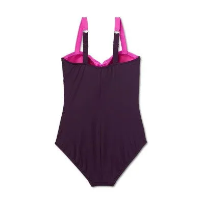 New - Women's UPF 50 Sweetheart Neck Seamed One Piece Swimsuit - Shape   Style™ by Aqua Green® Multi Pink 14