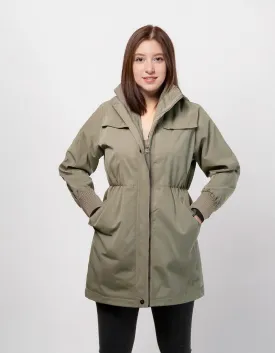 Olive Green Quilted Parka with Adjustable Waist