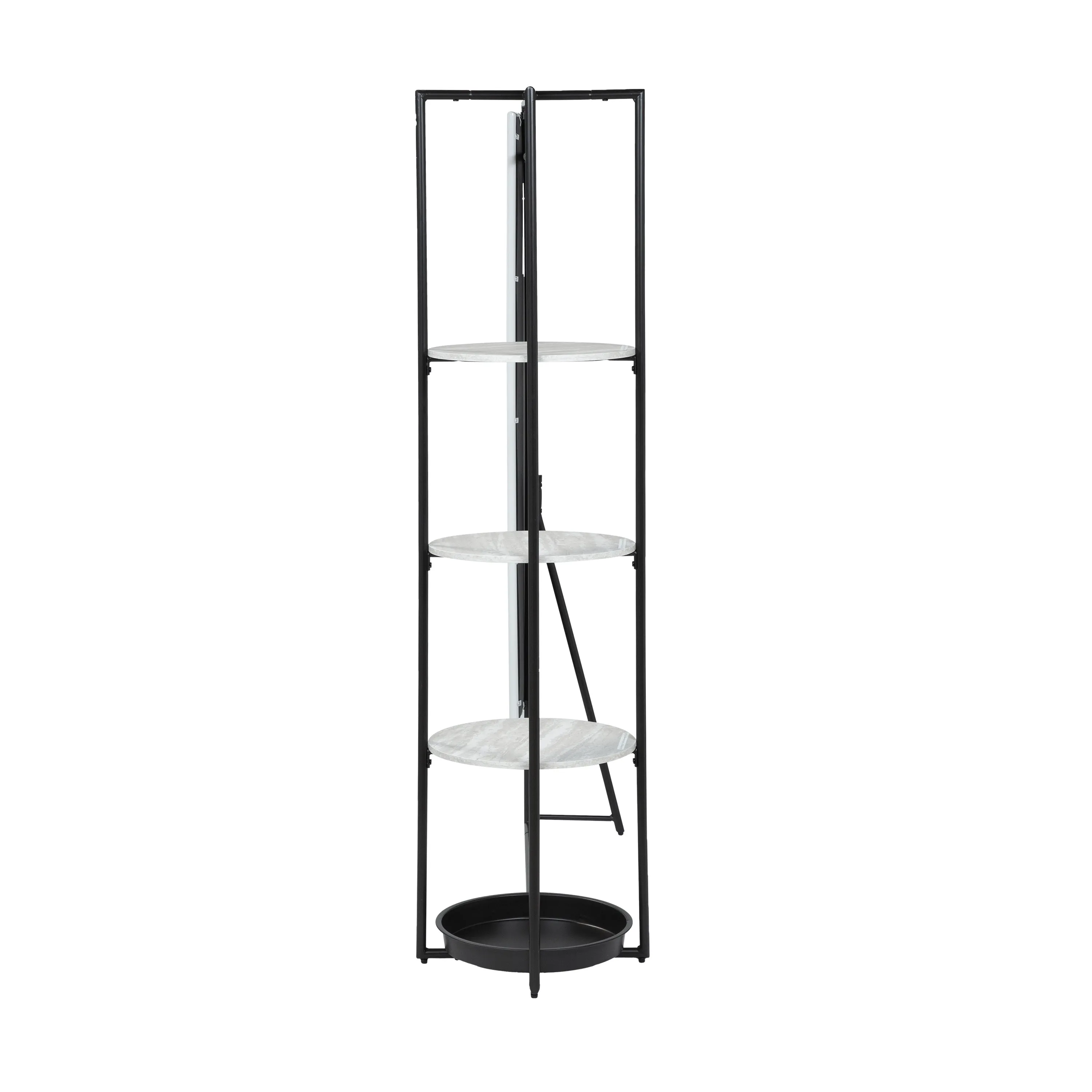 Phebe Black Powder Coated & Stone White 3-Shelf Coat Rack with Mirror