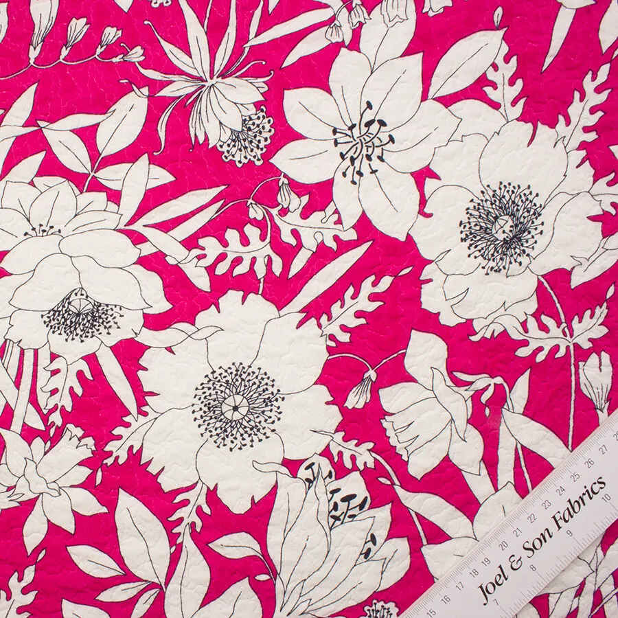 Pink & White Floral Printed Matelassé