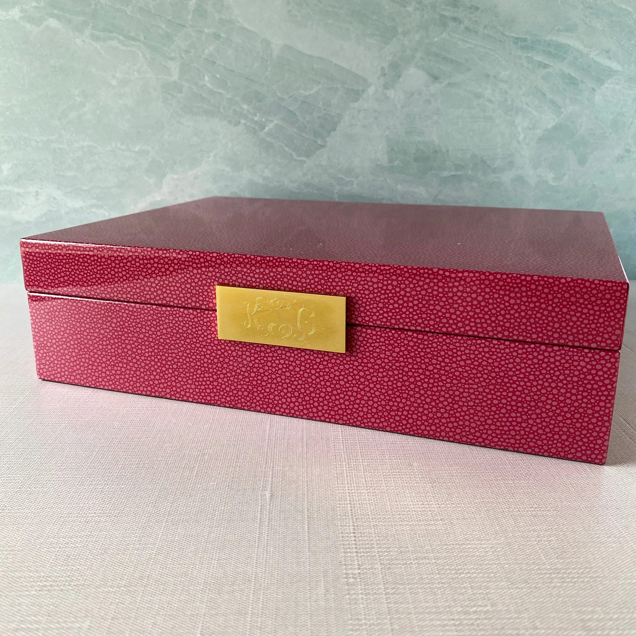 Pink Shagreen & Gold Plated Trim Large Jewelry Box