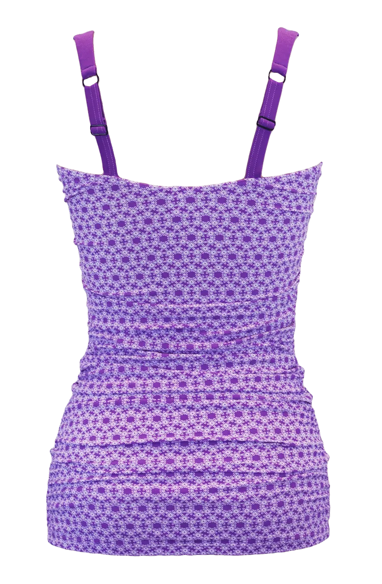 Ruched Bandeau Tankini Top - Purple Daisy Chain - FINAL SALE