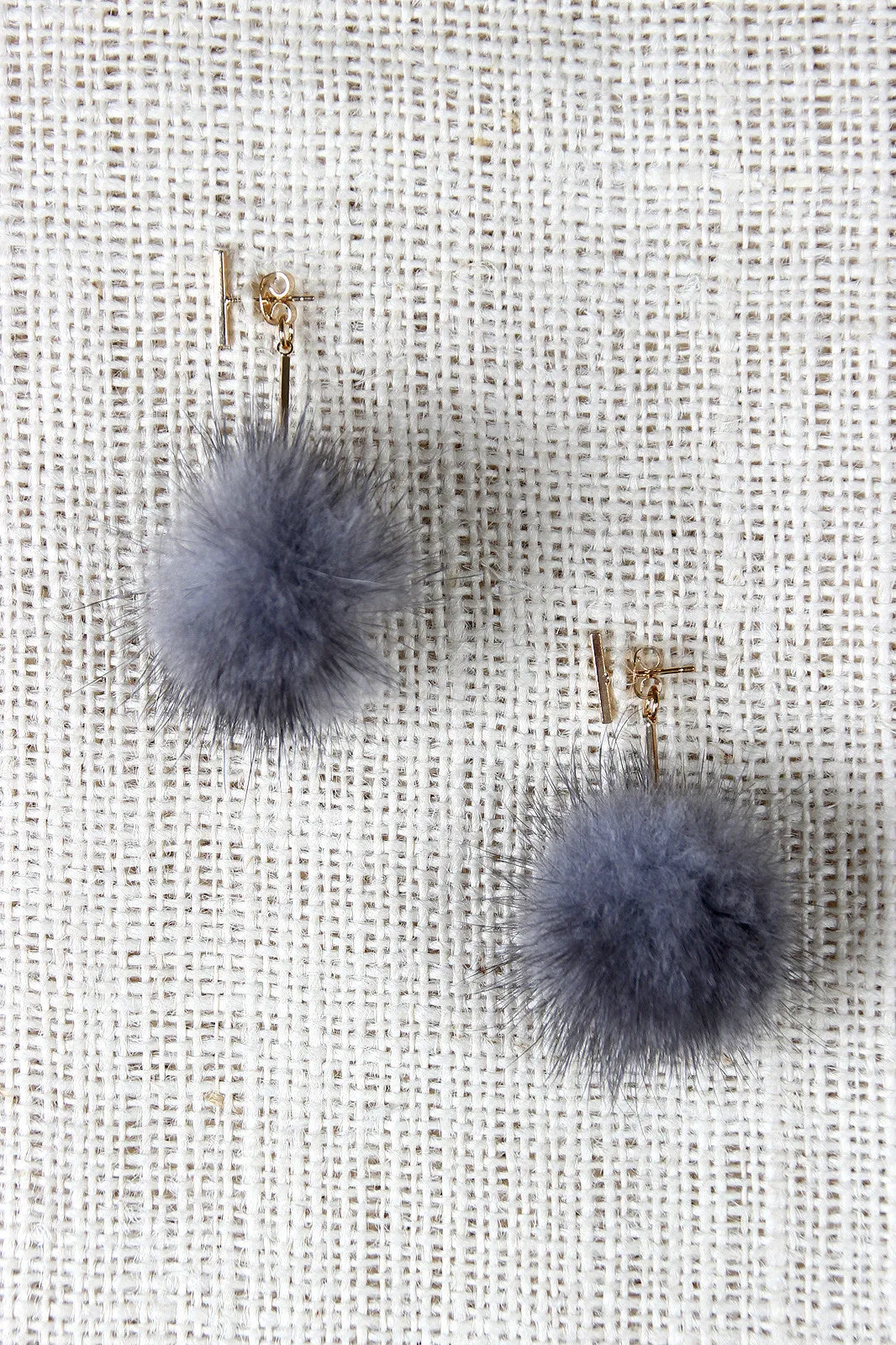 Single Bar Earrings with Dangling Pom-Pom Jacket