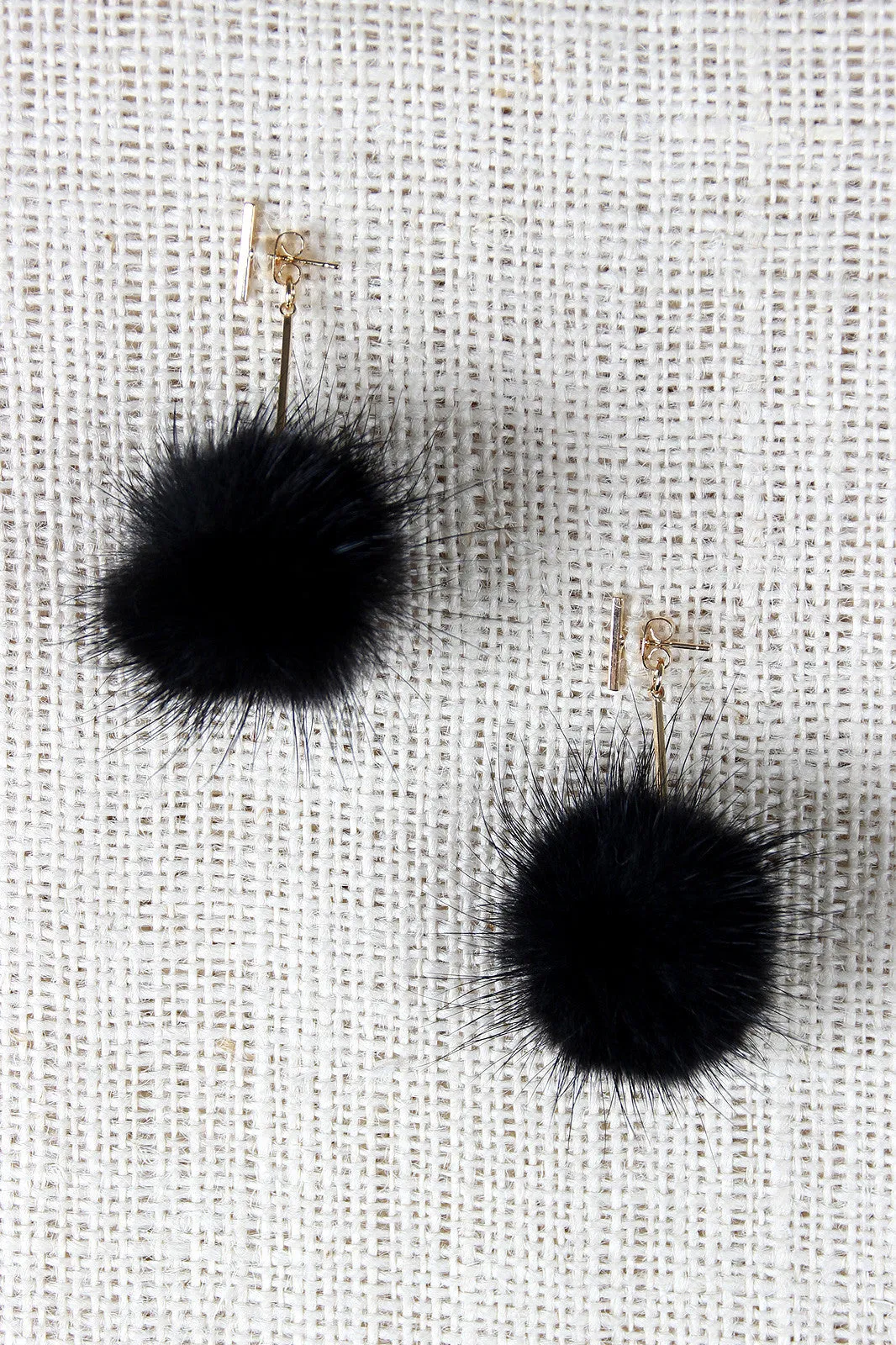 Single Bar Earrings with Dangling Pom-Pom Jacket