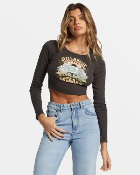 Stars In Your Eyes Long Sleeve Cropped T-shirt - Off Black