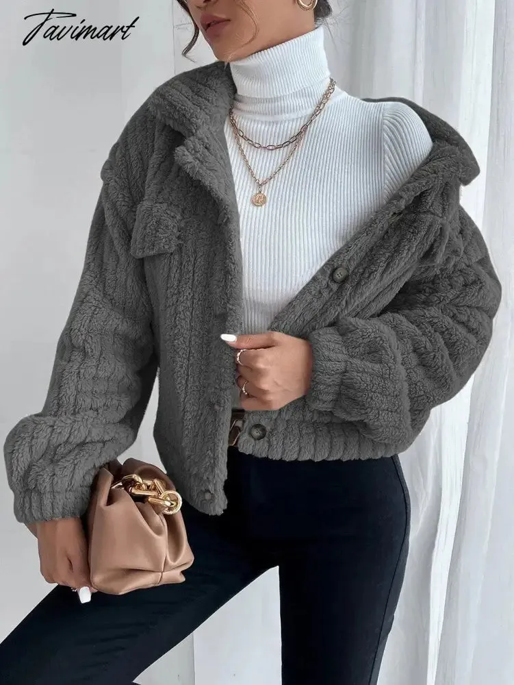 Tavimart Autumn Winter Female Long Sleeve Urban Warm Casual Short Coats Women Solid Color Office Elegant Tops