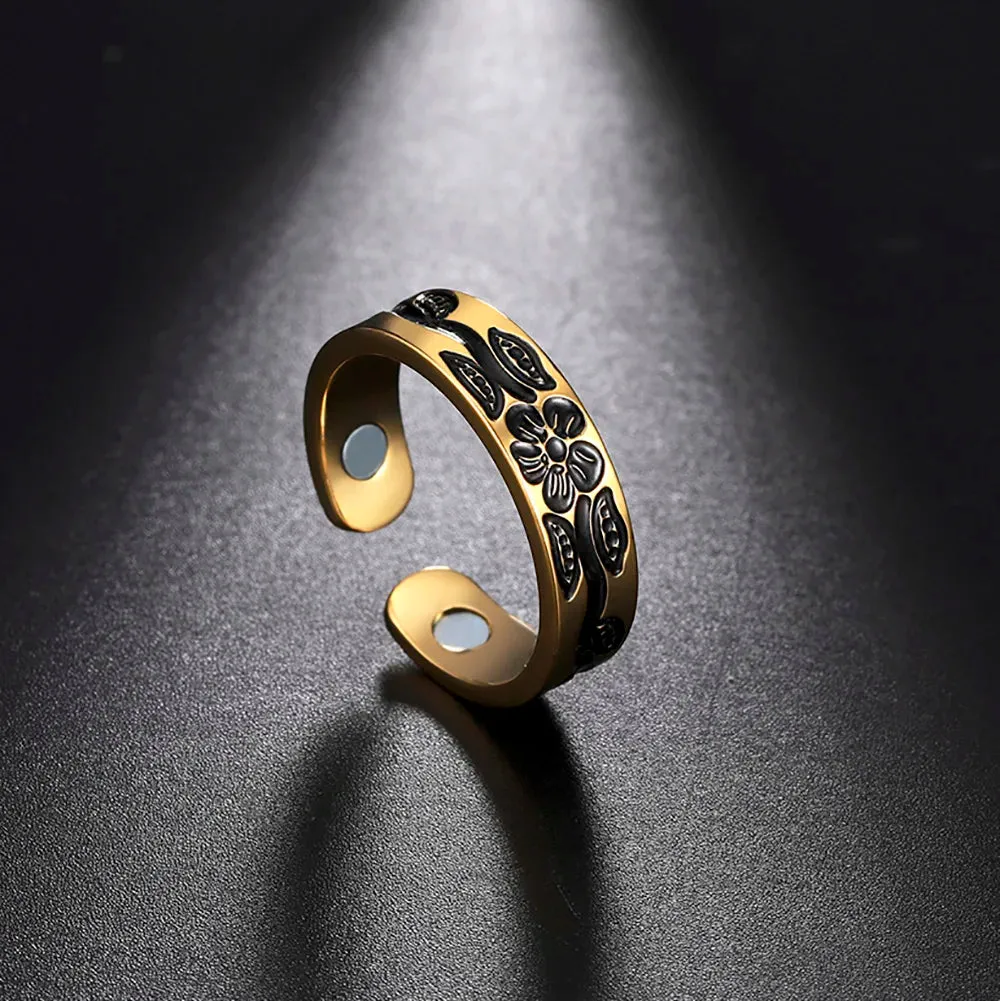 Teamer Magnetic Slimming Ring Adjustable Gold Plated Stainless Steel Rings for Men Women Flower Jewelry Valentine's Day Gifts