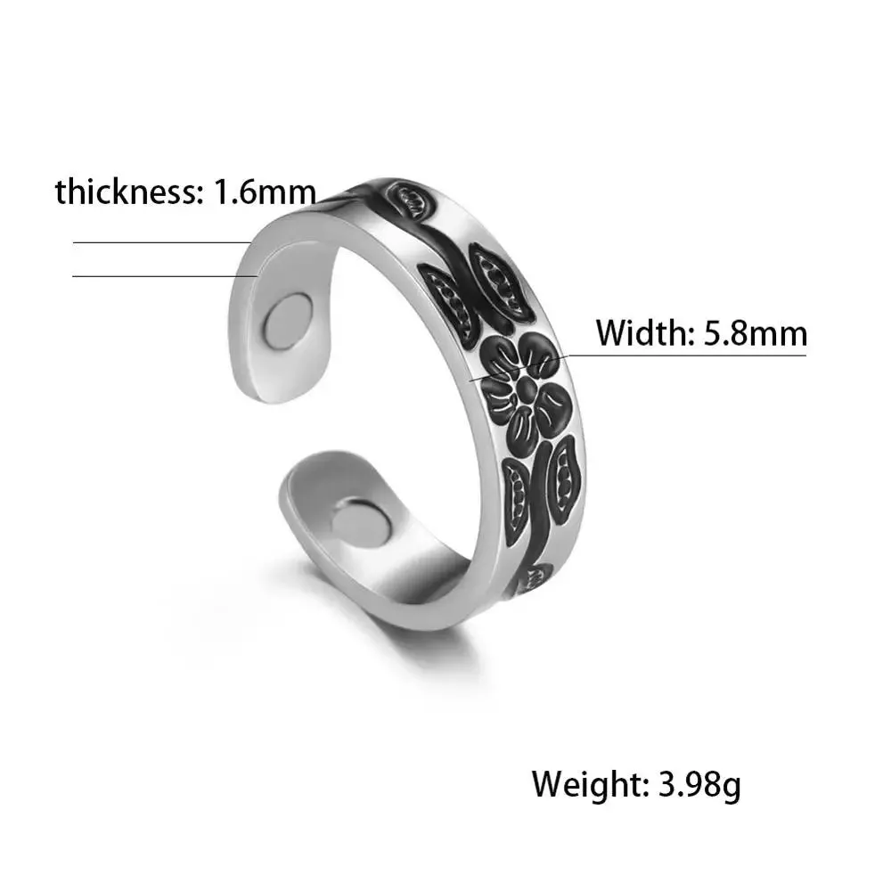 Teamer Magnetic Slimming Ring Adjustable Gold Plated Stainless Steel Rings for Men Women Flower Jewelry Valentine's Day Gifts