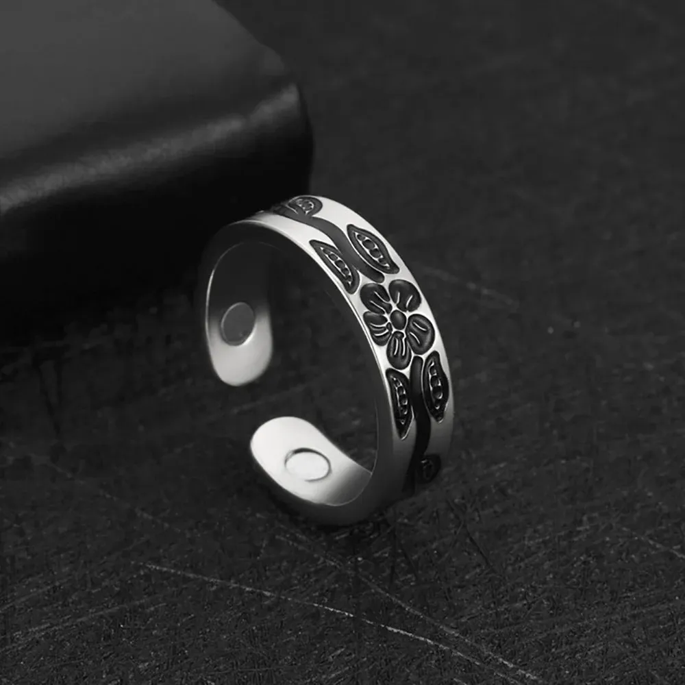 Teamer Magnetic Slimming Ring Adjustable Gold Plated Stainless Steel Rings for Men Women Flower Jewelry Valentine's Day Gifts