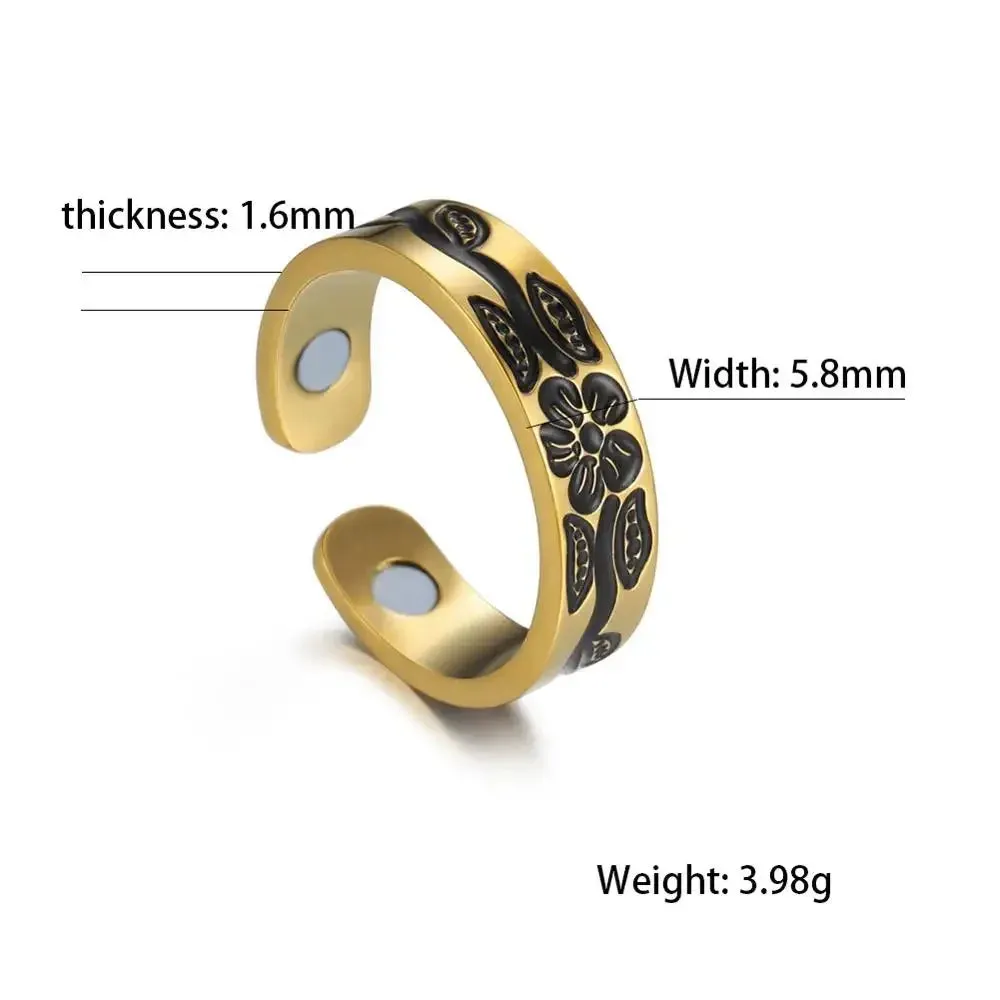 Teamer Magnetic Slimming Ring Adjustable Gold Plated Stainless Steel Rings for Men Women Flower Jewelry Valentine's Day Gifts