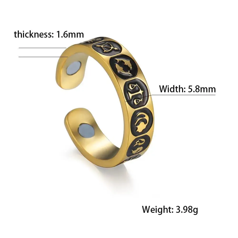 Teamer Magnetic Slimming Ring Adjustable Gold Plated Stainless Steel Rings for Men Women Flower Jewelry Valentine's Day Gifts