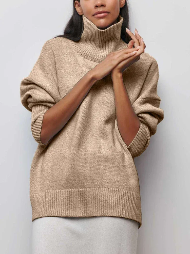 Winter Women Turtleneck Sweater Oversize Long Sleeve Top Autumn Casual Loose Jumper White Thick Warm Knitted Pullovers for Women