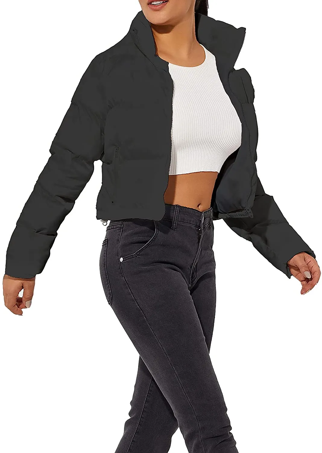 Women's Crop Short Black Jacket Cropped Puffer Fashion Jackets for Women Short Lightweight Coat