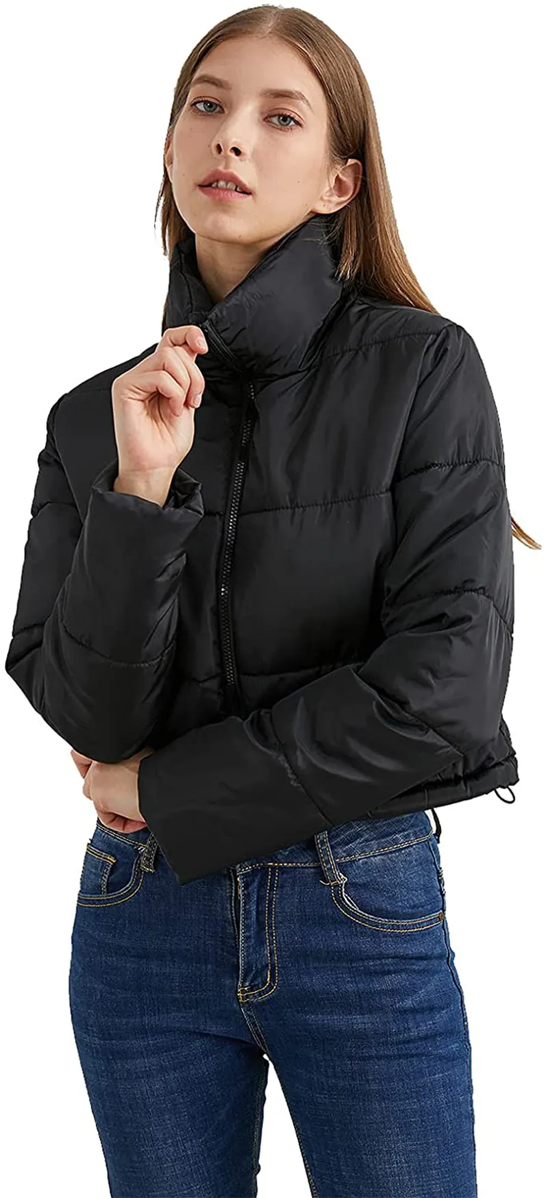 Women's Crop Short Black Jacket Cropped Puffer Fashion Jackets for Women Short Lightweight Coat