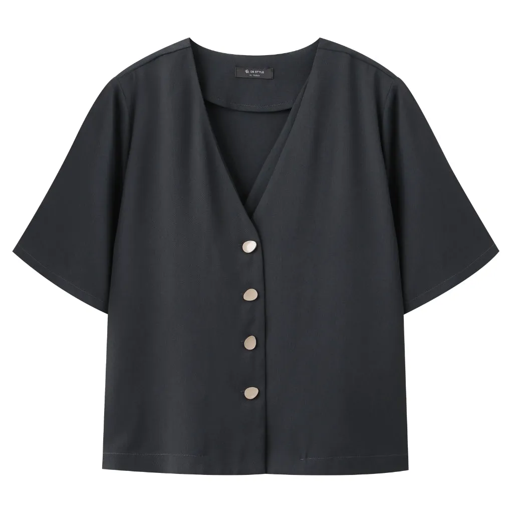 Work Basic V-Neck Lightweight Button Jacket Top